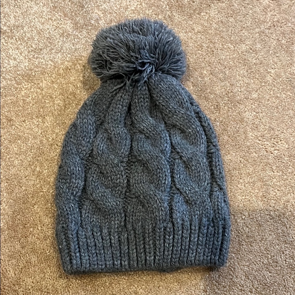 Cozy Gray Knit Beanie with Pom Pom